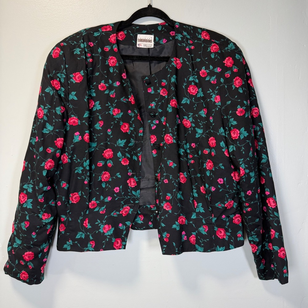 Vintage Country Suburbans Floral‎ Blazer Jacket Pink Roses Button Made in USA 18